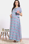 Coucou Maternity Woven Full Length Nightdress With Front Zipper And Discreet Feeding - Pacific Blue — thumbnail 4